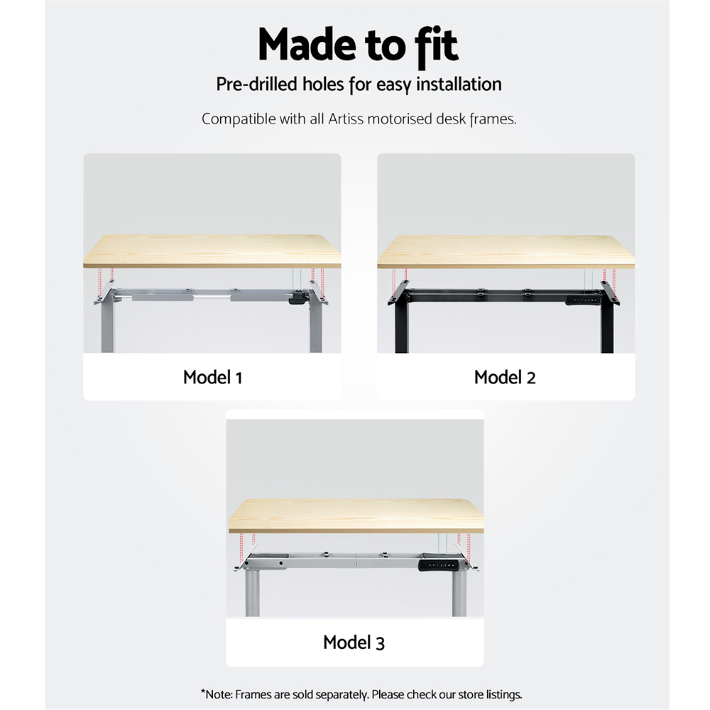 环保防刮桌面 120cm x 60cm 2.5cm厚度 白橡木色 适配电动升降桌框 预钻孔设计 易于清洁 安全圆角