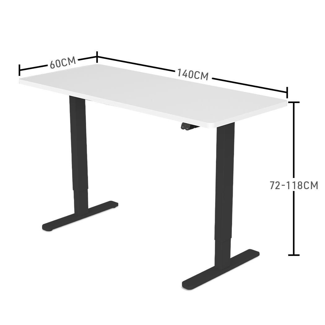 电动升降书桌 140x60cm 白色桌面 黑色框架 高度调节72-118cm 办公学习必备 健康坐站转换 助力高效工作
