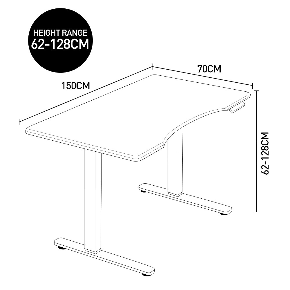 电动升降站立桌 150cm宽 多监视器设置 可调高度 62-128cm 适合家庭办公室 健康舒适设计 120kg承重
